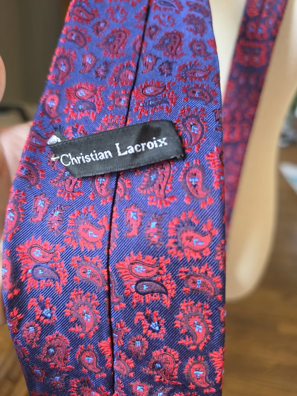 Vintage Christian Lacroix Silk Paisley Tie Navy And Red